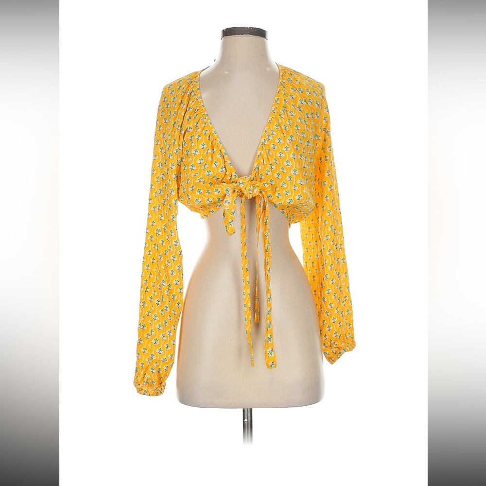 RHODE Floral Yellow Tie-Front Blouse XL